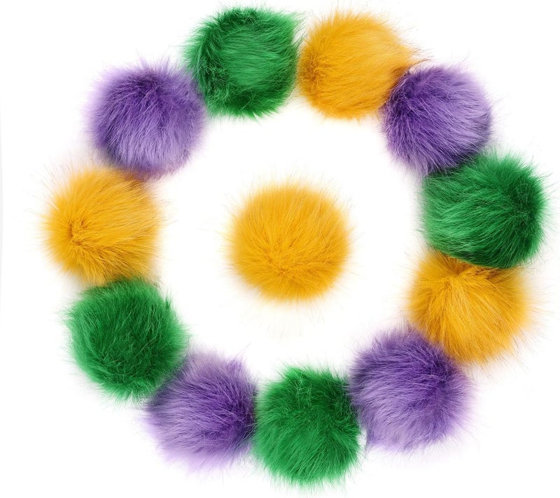 Daieeparty Daieparty 12Pcs Yellow Green Purple Faux Fur Pom Pom Balls,Fluffy Pompom Balls with Elastic Loop Ball Detachable Knitting Accessories for Knitting Hats Beanies Shoes,Scarves,Glove - Image 1